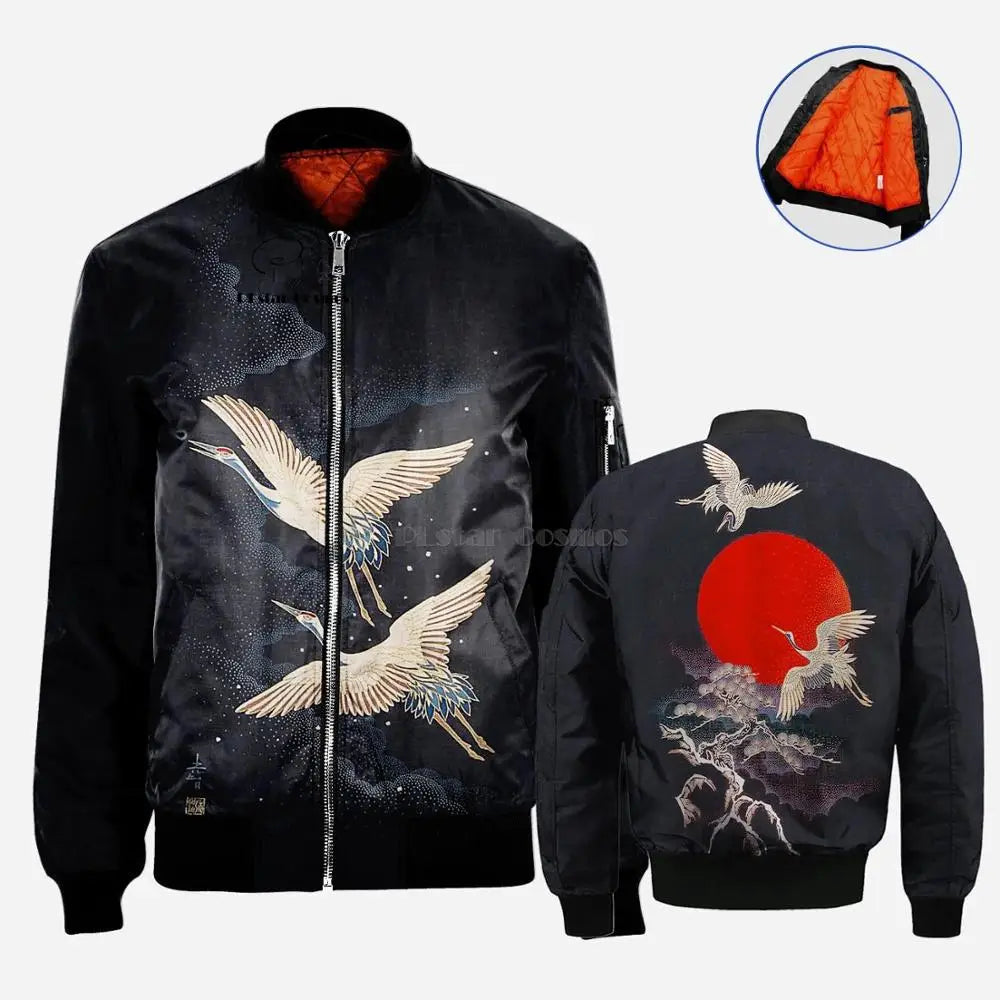 Red-crowned crane art 3D Men's bomber jackets H