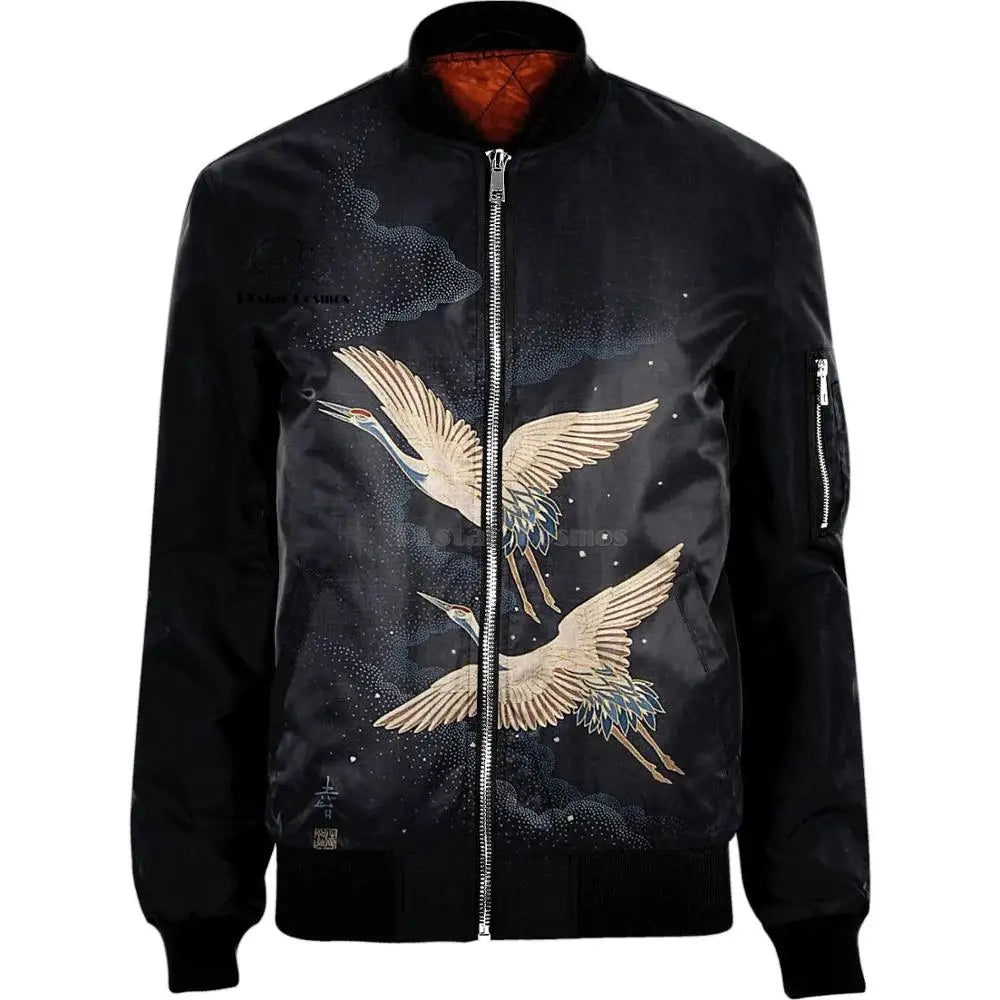 Red-crowned crane art 3D Men's bomber jackets H