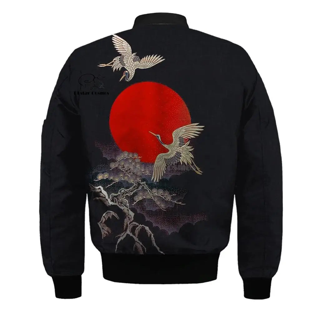 Red-crowned crane art 3D Men's bomber jackets H