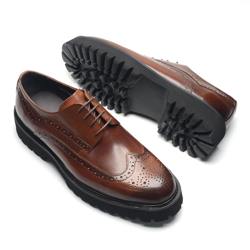 Soft Chunky Sole Men's Derby Dress Shoes Genuine Leather