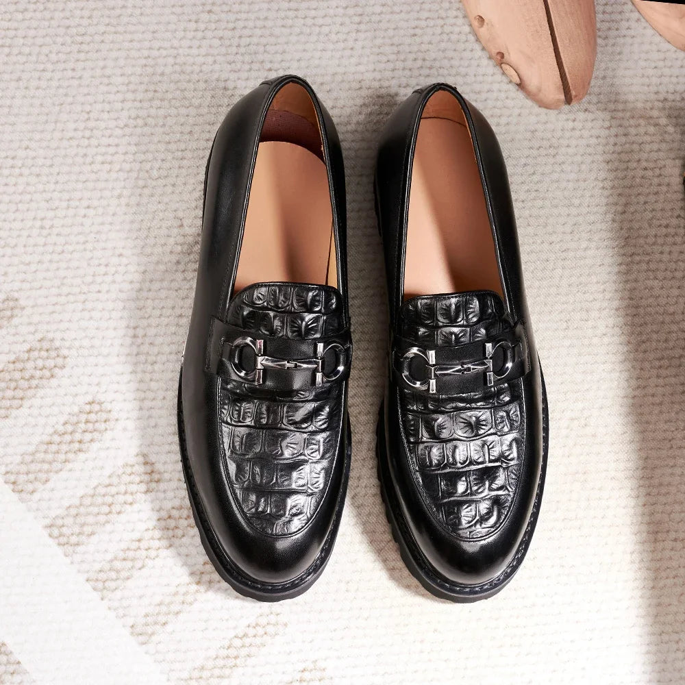 Men's Wedding Party Dress Shoes Genuine Leather Handmade Python Pattern Metal Button Loafers Casual Business Formal Shoes Men