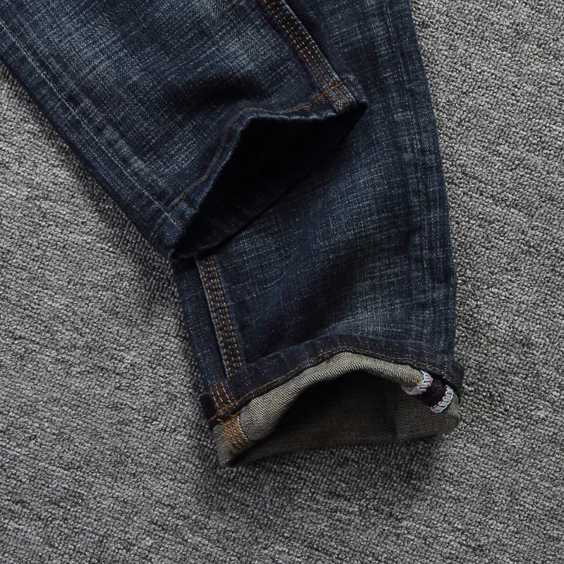 Fashion Designer Men Jeans Retro Green Blue Slim