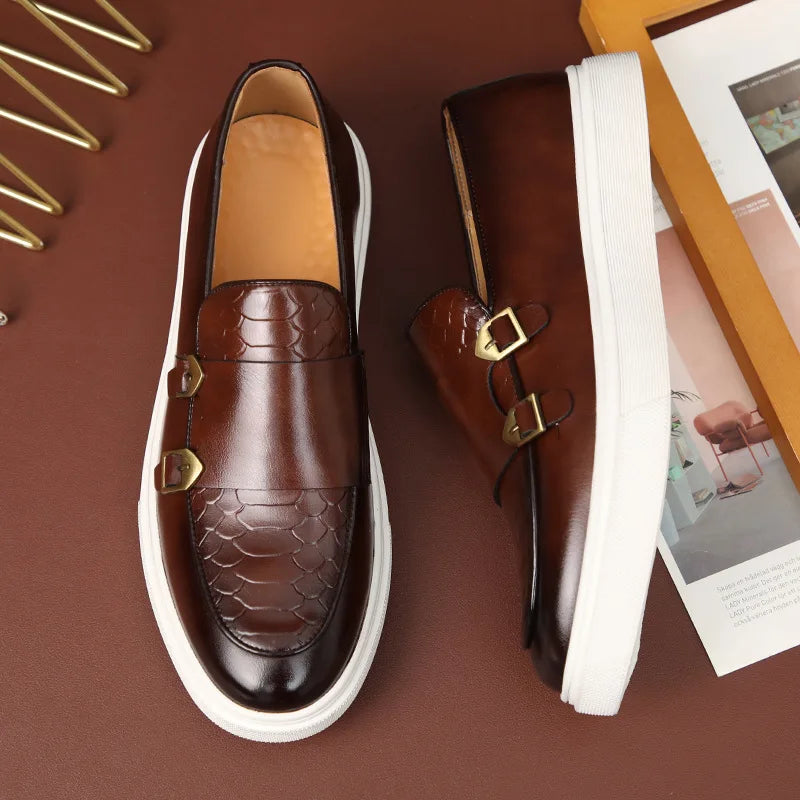 Snakeskin Grain Leather Men Retro British Style Loafers
