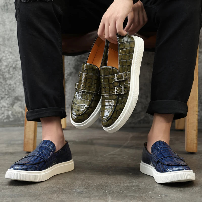 Men Vulcanize Shoes Yellow Crocodile Pattern Slip-On