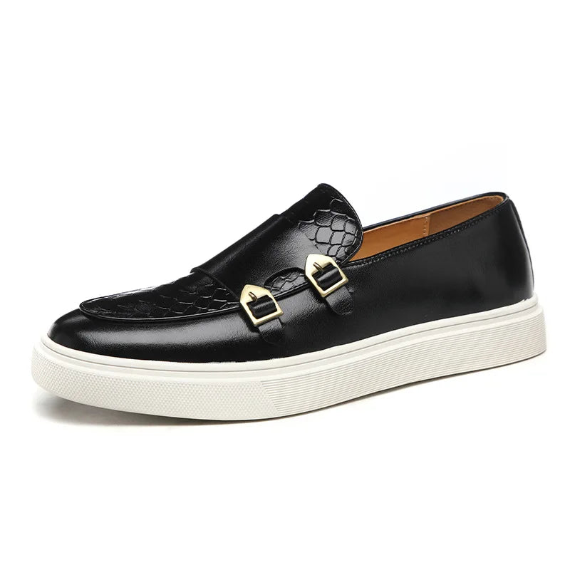 Snakeskin Grain Leather Men Retro British Style Loafers