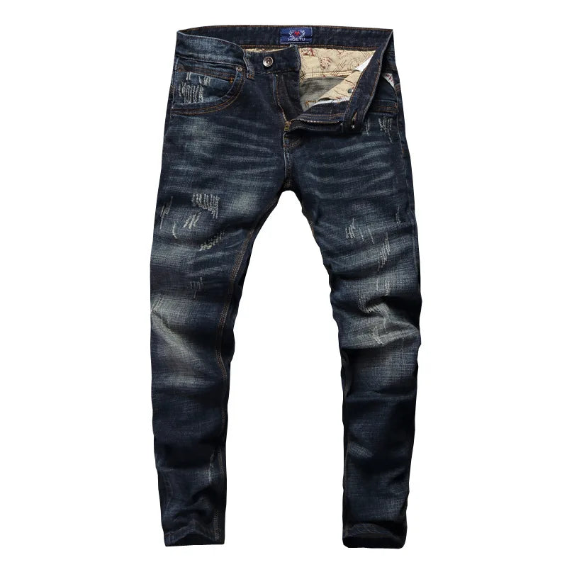 Fashion Designer Men Jeans Retro Green Blue Slim