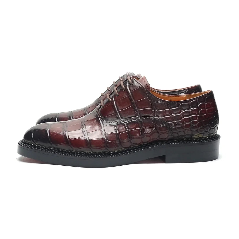 Oxfords Shoe Genuine Cowhide Leather Crocodile Pattern