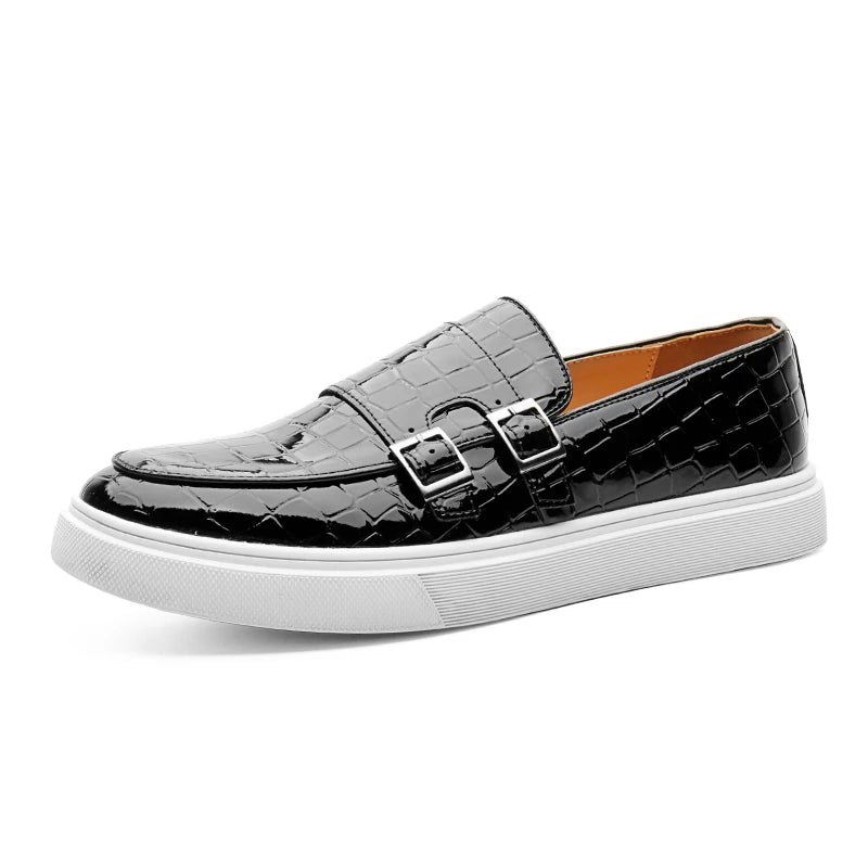 Men Vulcanize Shoes Yellow Crocodile Pattern Slip-On