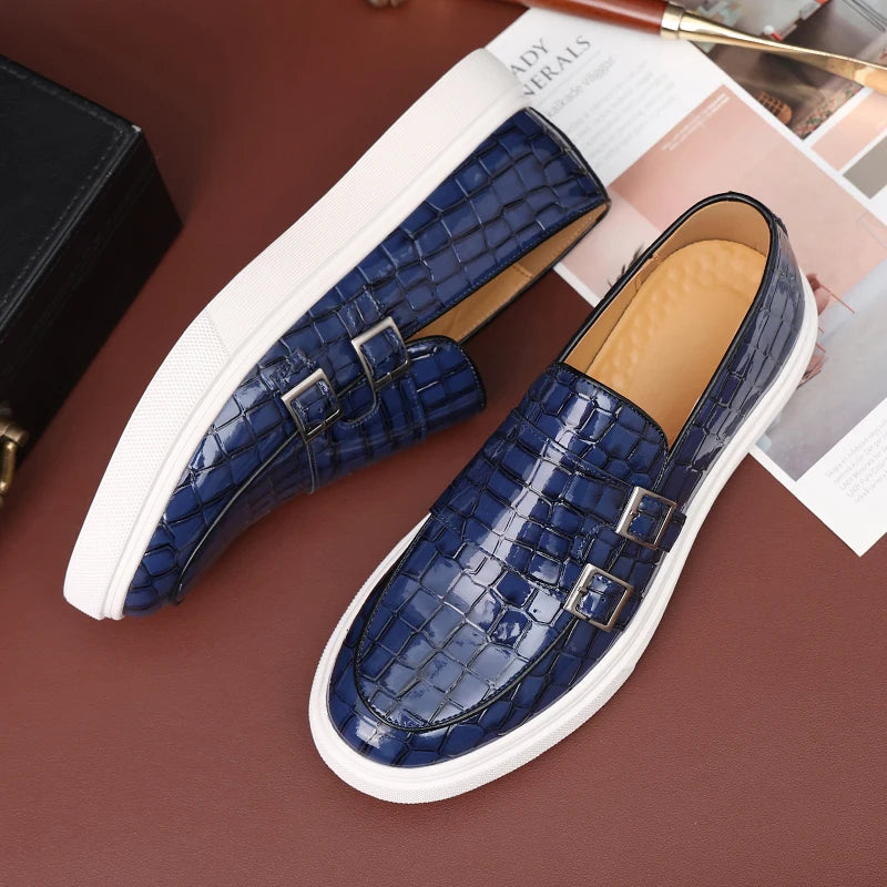 Men Vulcanize Shoes Yellow Crocodile Pattern Slip-On