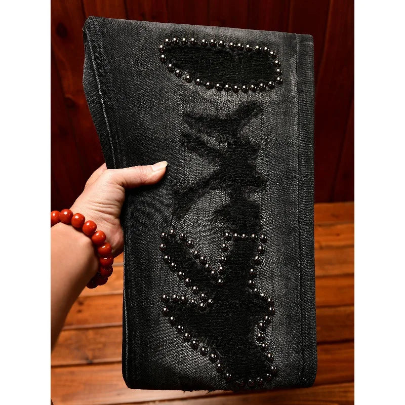 Street Designer Fashion Men Jeans High Quality Retro Black Stretch Slim Fit Hole Ripped Jeans Men Hip Hop Vintage Denim Pants