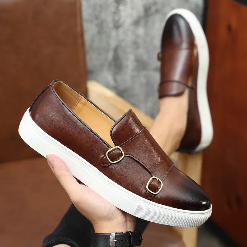 British Style Loafers Men's Slip-on Outdoor Flats Monk Shoes