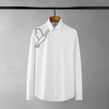 Minglu Pigeon Simple Embroidery Men's Shirts Luxury Cotton Long Sleeve Black White Four Seasons Slim Fit Party Man Shirts 4XL