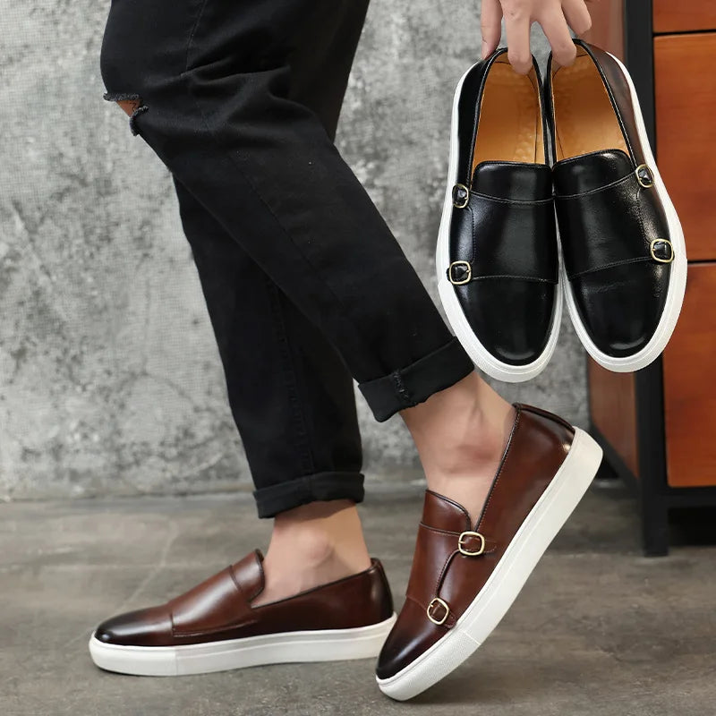 British Style Loafers Men's Slip-on Outdoor Flats Monk Shoes