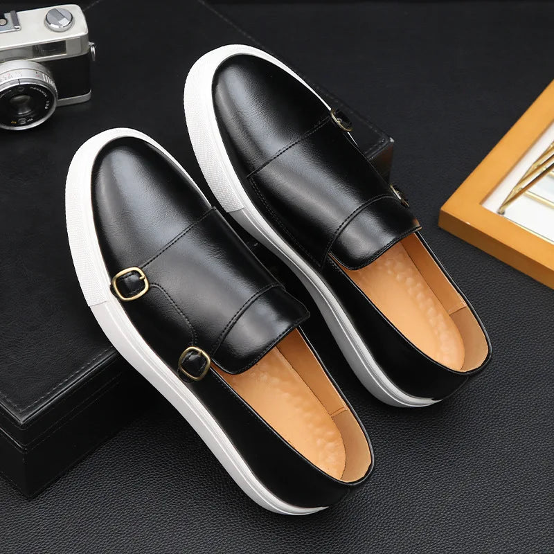British Style Loafers Men's Slip-on Outdoor Flats Monk Shoes