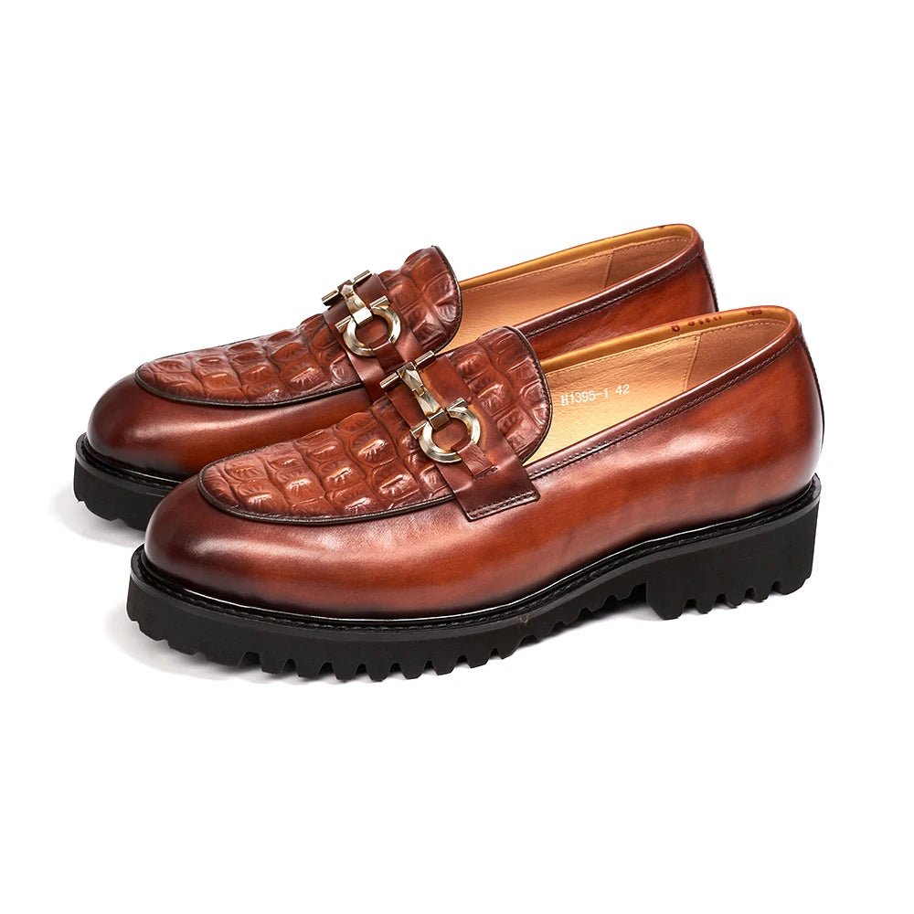 Men's Wedding Party Dress Shoes Genuine Leather Handmade Python Pattern Metal Button Loafers Casual Business Formal Shoes Men