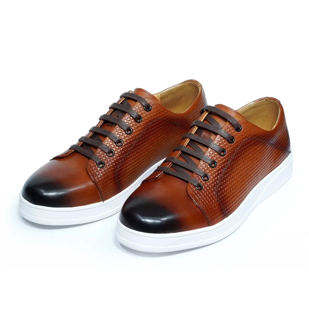 Genuine Leather Men's Casual Sneaker Shoes Lace-Up