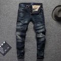 Fashion Designer Men Jeans Retro Green Blue Slim