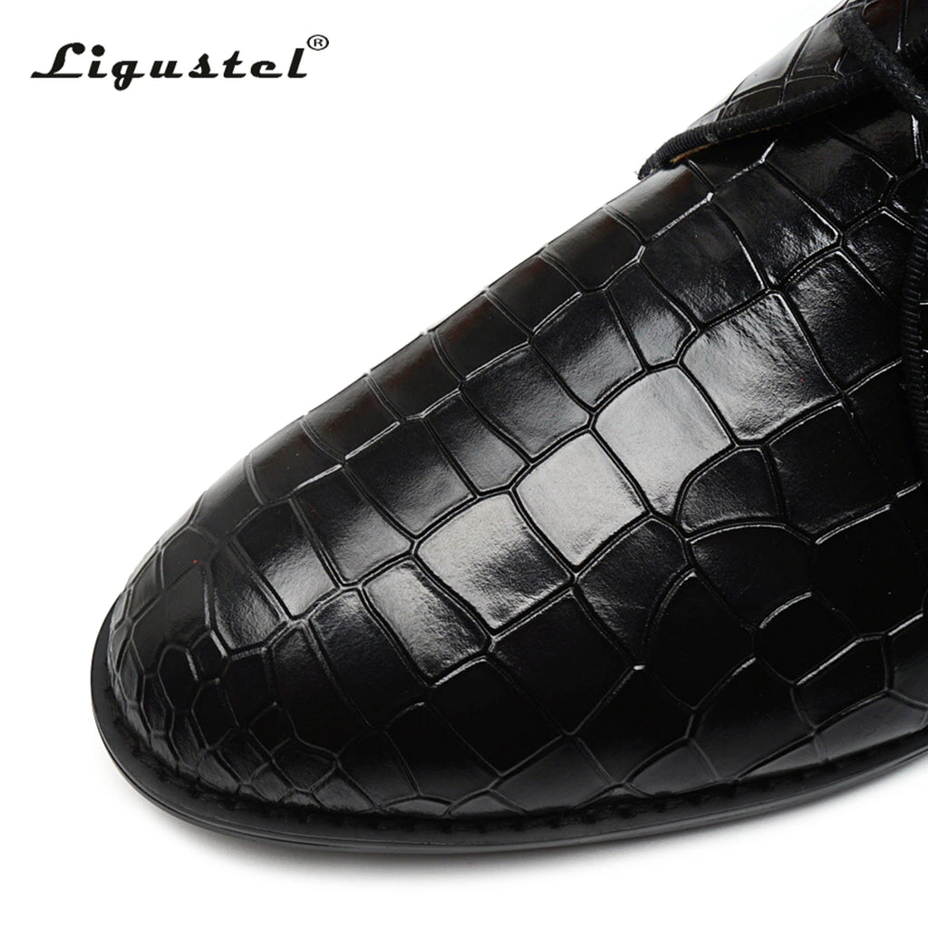Ligustel Shoes for Men Handmade Black Leather Red Bottom Lace-up Casual Dress Shoes Luxury Wedding Party Oxfords Plus Size 13