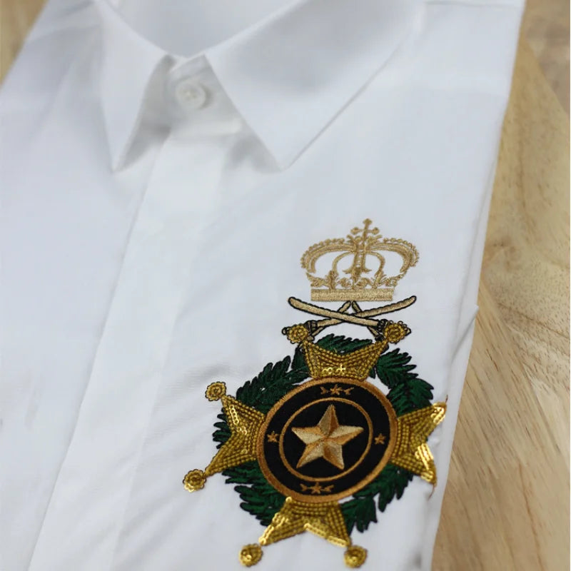 Embroidered Men Shirt Fashion New 100% Cotton Men