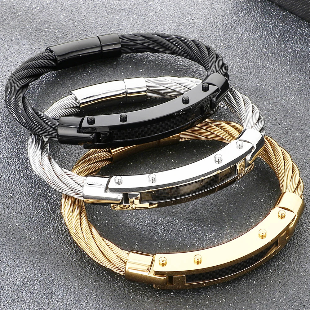 Men's Curved Carbon Fiber Wrap Bracelet