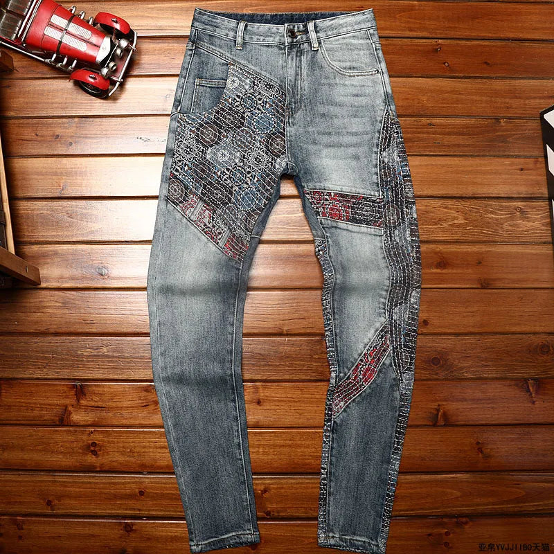 Pattern Embroidered Jeans Men's Fashionable New Men's Street