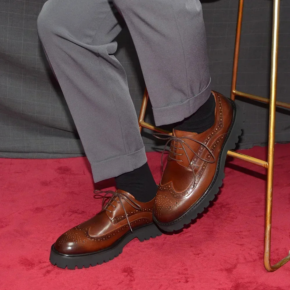 Soft Chunky Sole Men's Derby Dress Shoes Genuine Leather