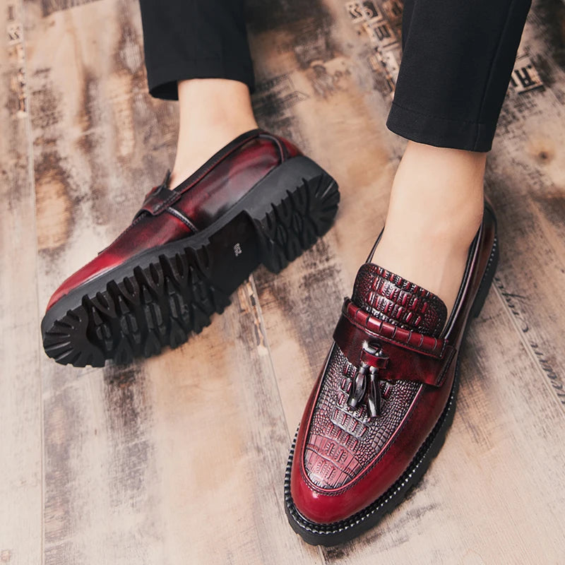 Classic Brogues Leather Shoes Men Chunky Tassel Loafers Man Casual Business Shoes Men Dress Office Social Leather Shoes Male