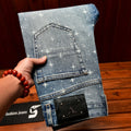 Flash printed light luxury jeans men with and small feet 2025 autumn men's clothing elastic casual pants