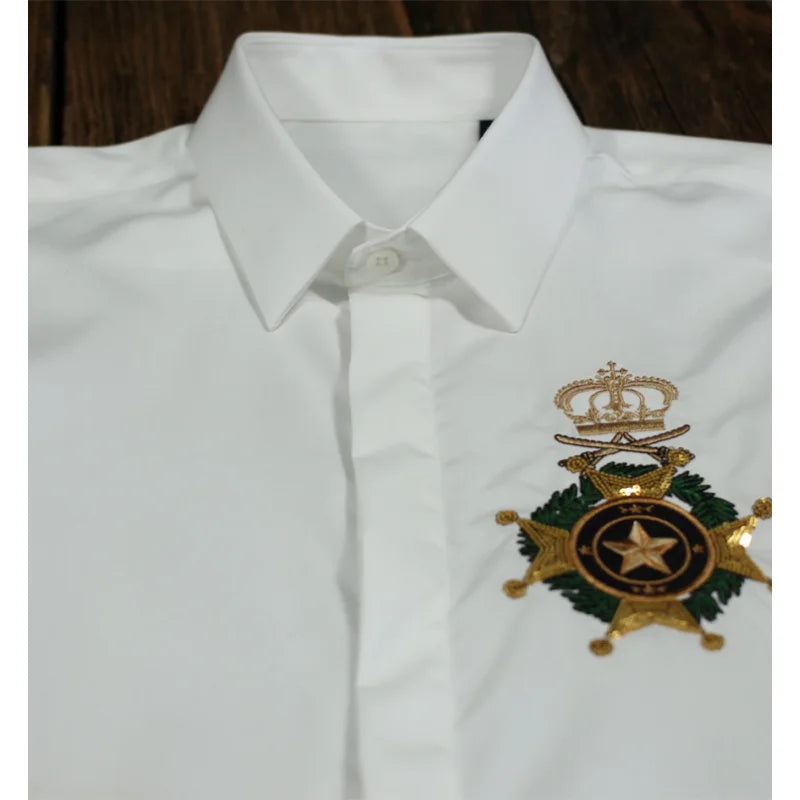 Embroidered Men Shirt Fashion New 100% Cotton Men