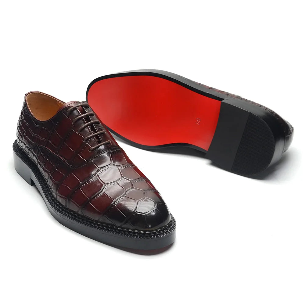 Oxfords Shoe Genuine Cowhide Leather Crocodile Pattern