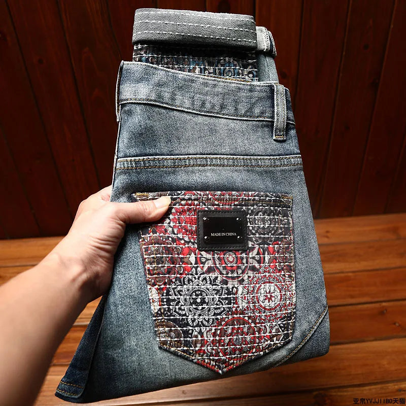 Pattern Embroidered Jeans Men's Fashionable New Men's Street