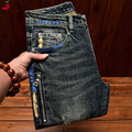 Vintage Patch Patch Fashion Casual Pants Light Jeans Men's High-end Stretch Made Old Washed Tapered Pants