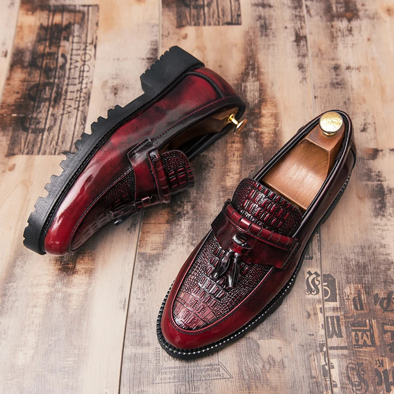 Classic Brogues Leather Shoes Men Chunky Tassel Loafers Man Casual Business Shoes Men Dress Office Social Leather Shoes Male