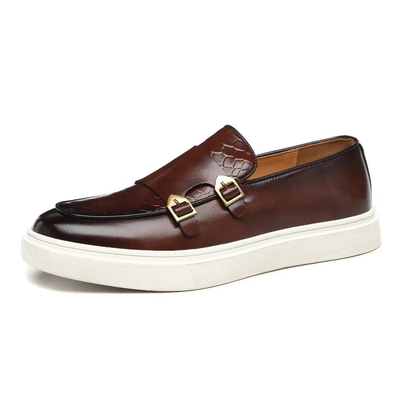 Snakeskin Grain Leather Men Retro British Style Loafers