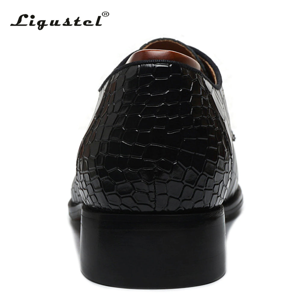 Ligustel Shoes for Men Handmade Black Leather Red Bottom Lace-up Casual Dress Shoes Luxury Wedding Party Oxfords Plus Size 13