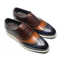 Men's Dress Sneakers Genuine Leather Italian Full Grain Cowhide Wingtip Brogue Oxfords Business Casual Formal Shoes Brown / Blue
