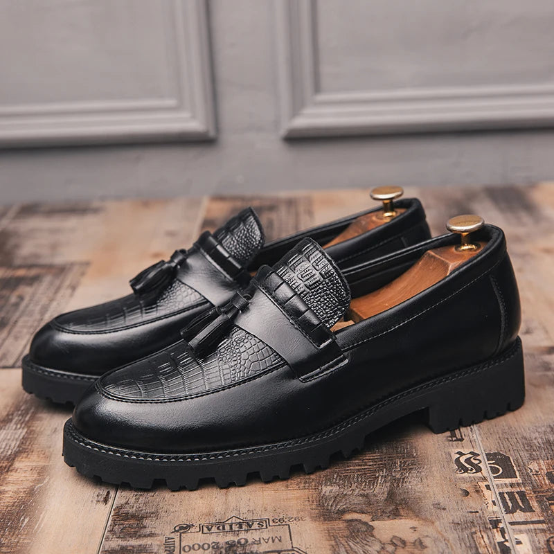 Classic Brogues Leather Shoes Men Chunky Tassel Loafers Man Casual Business Shoes Men Dress Office Social Leather Shoes Male