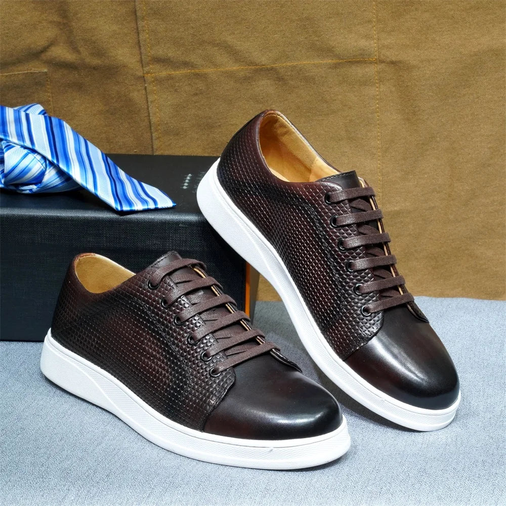 Genuine Leather Men's Casual Sneaker Shoes Lace-Up