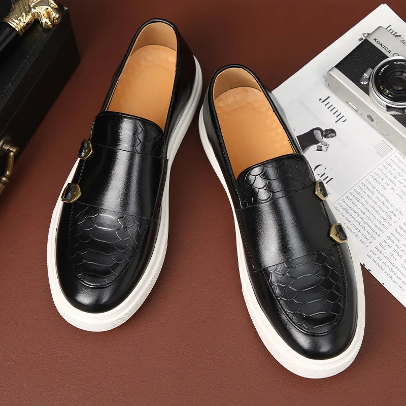 Snakeskin Grain Leather Men Retro British Style Loafers