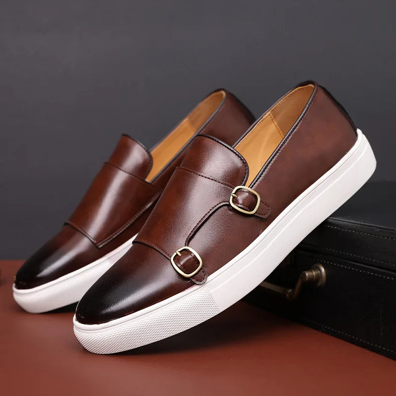 British Style Loafers Men's Slip-on Outdoor Flats Monk Shoes