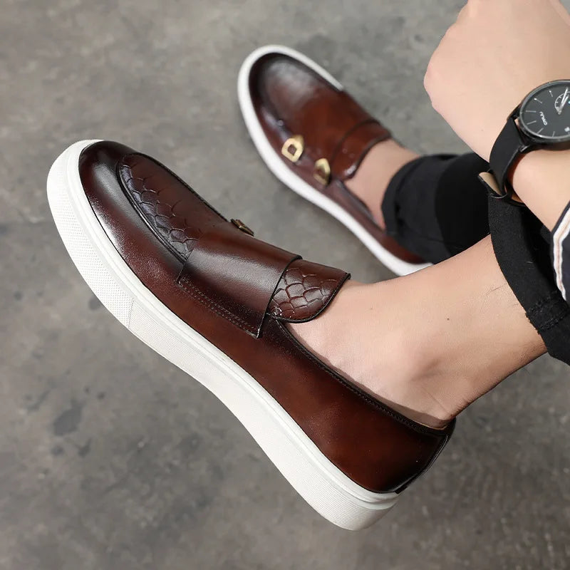 Snakeskin Grain Leather Men Retro British Style Loafers