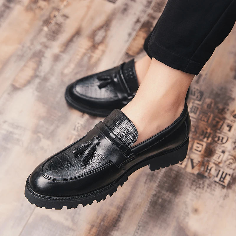 Classic Brogues Leather Shoes Men Chunky Tassel Loafers Man Casual Business Shoes Men Dress Office Social Leather Shoes Male