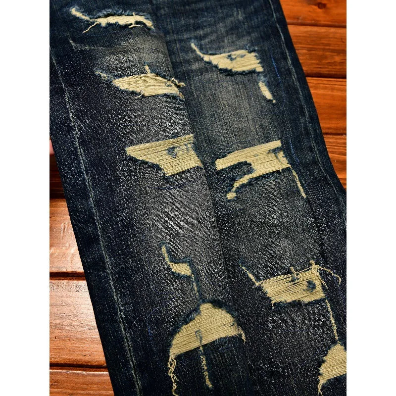 Street Designer Fashion Men Jeans Retro Washed Blue Stretch Slim Fit Ripped Jeans Men Y2K Vintage Casual Denim Pencil Pants