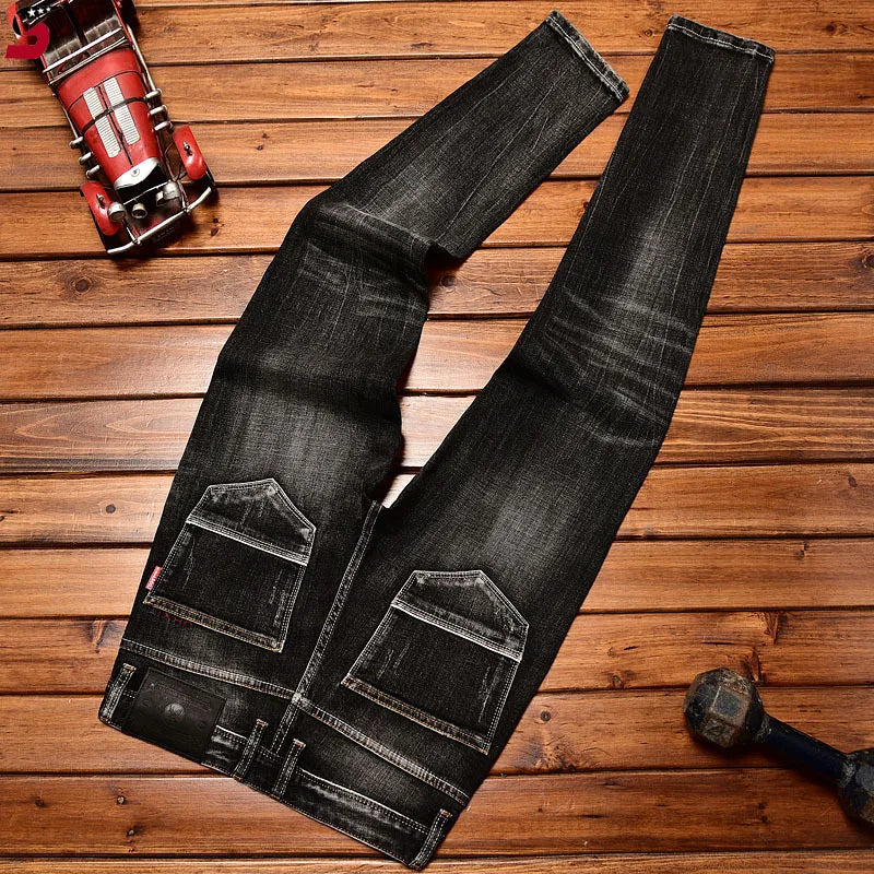 High-End Black Trend Jeans Men's 2024 NEW Autumn and Winter Stretch Slim Straight Fashion Casual Classic Denim Trousers