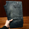 Black Gray Jeans Men's Slim Fit Ankle-Tied Trendy