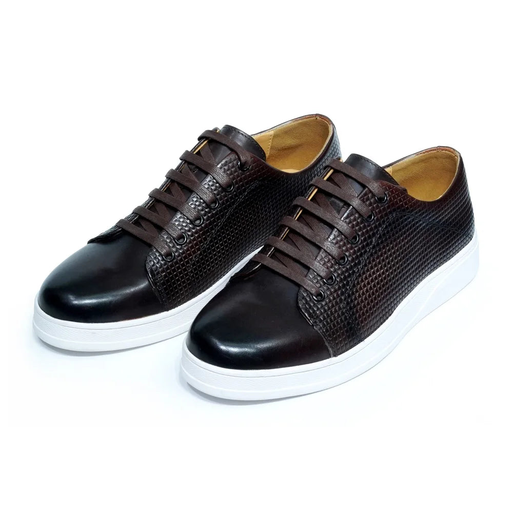 Genuine Leather Men's Casual Sneaker Shoes Lace-Up