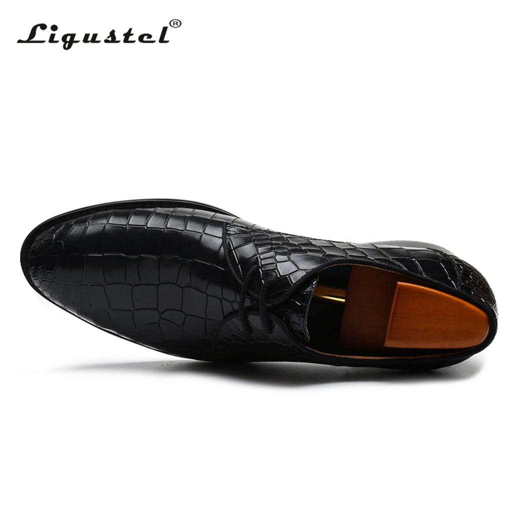Ligustel Shoes for Men Handmade Black Leather Red Bottom Lace-up Casual Dress Shoes Luxury Wedding Party Oxfords Plus Size 13
