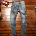 Stitching Embroidered Jeans Men's Contrast Color