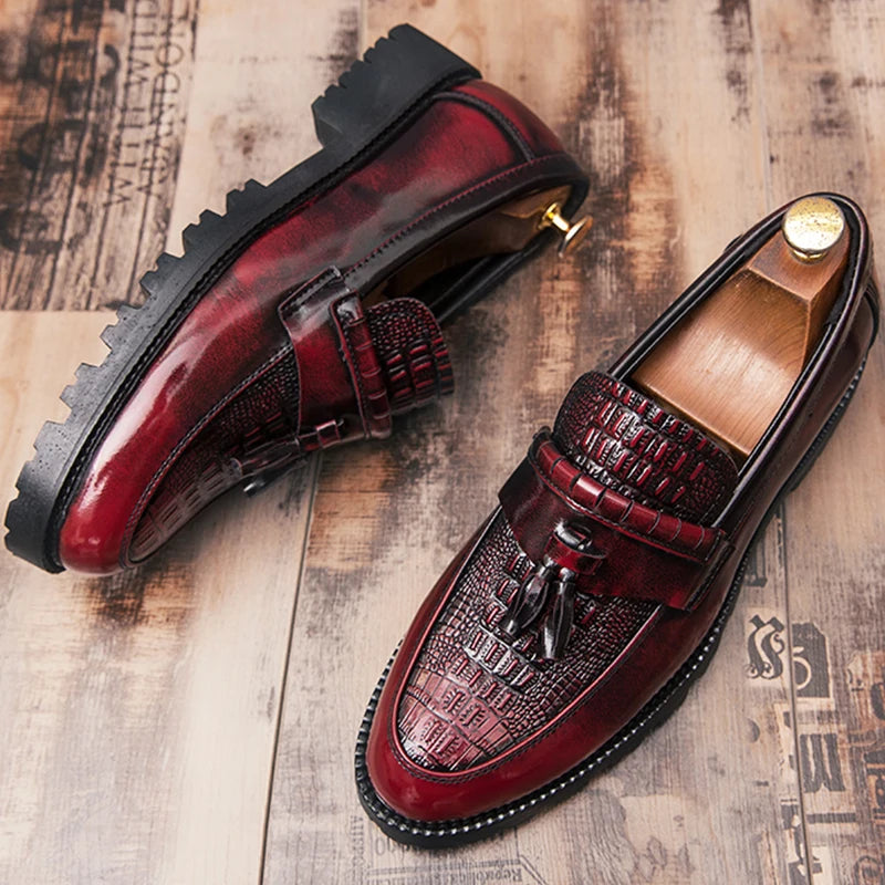 Classic Brogues Leather Shoes Men Chunky Tassel Loafers Man Casual Business Shoes Men Dress Office Social Leather Shoes Male