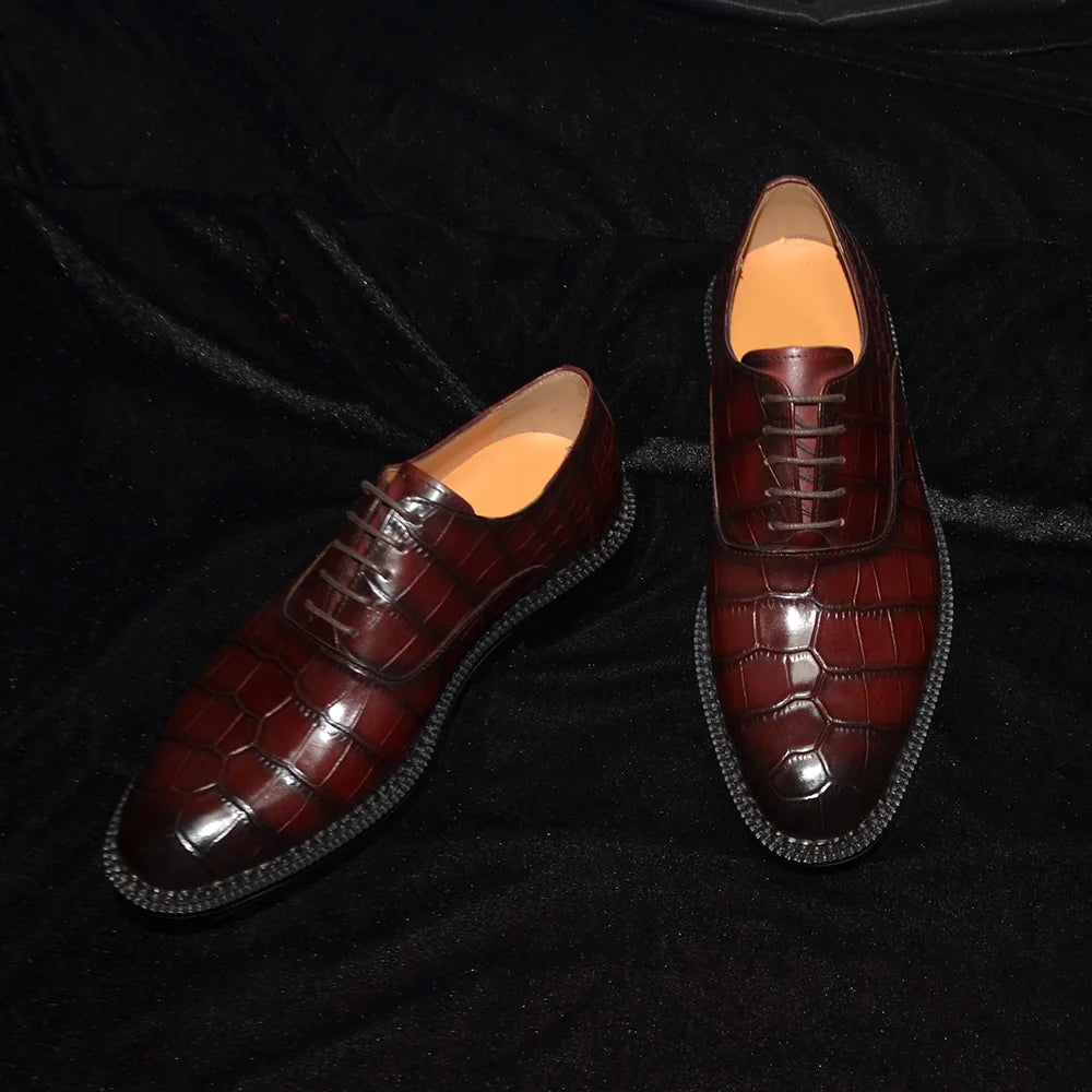 Oxfords Shoe Genuine Cowhide Leather Crocodile Pattern